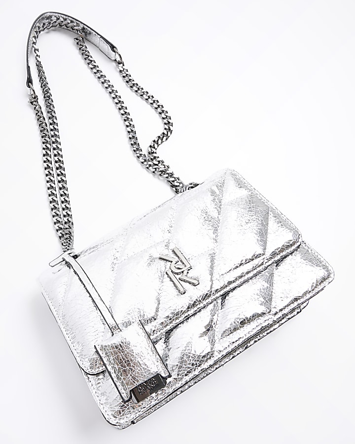 Silver quilted shoulder bag