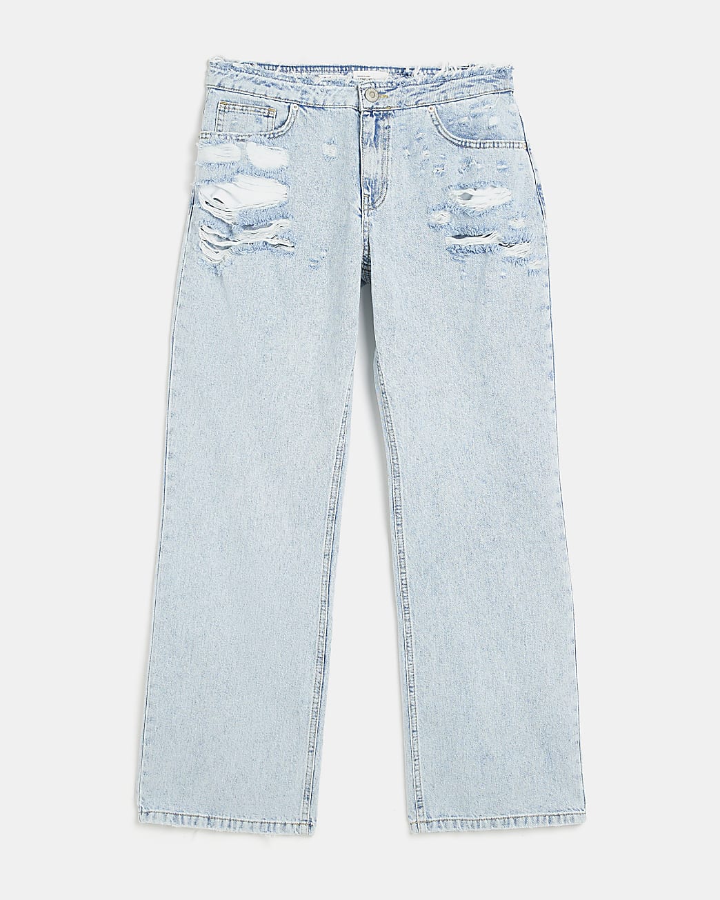 Blue ripped mid rise straight leg jeans