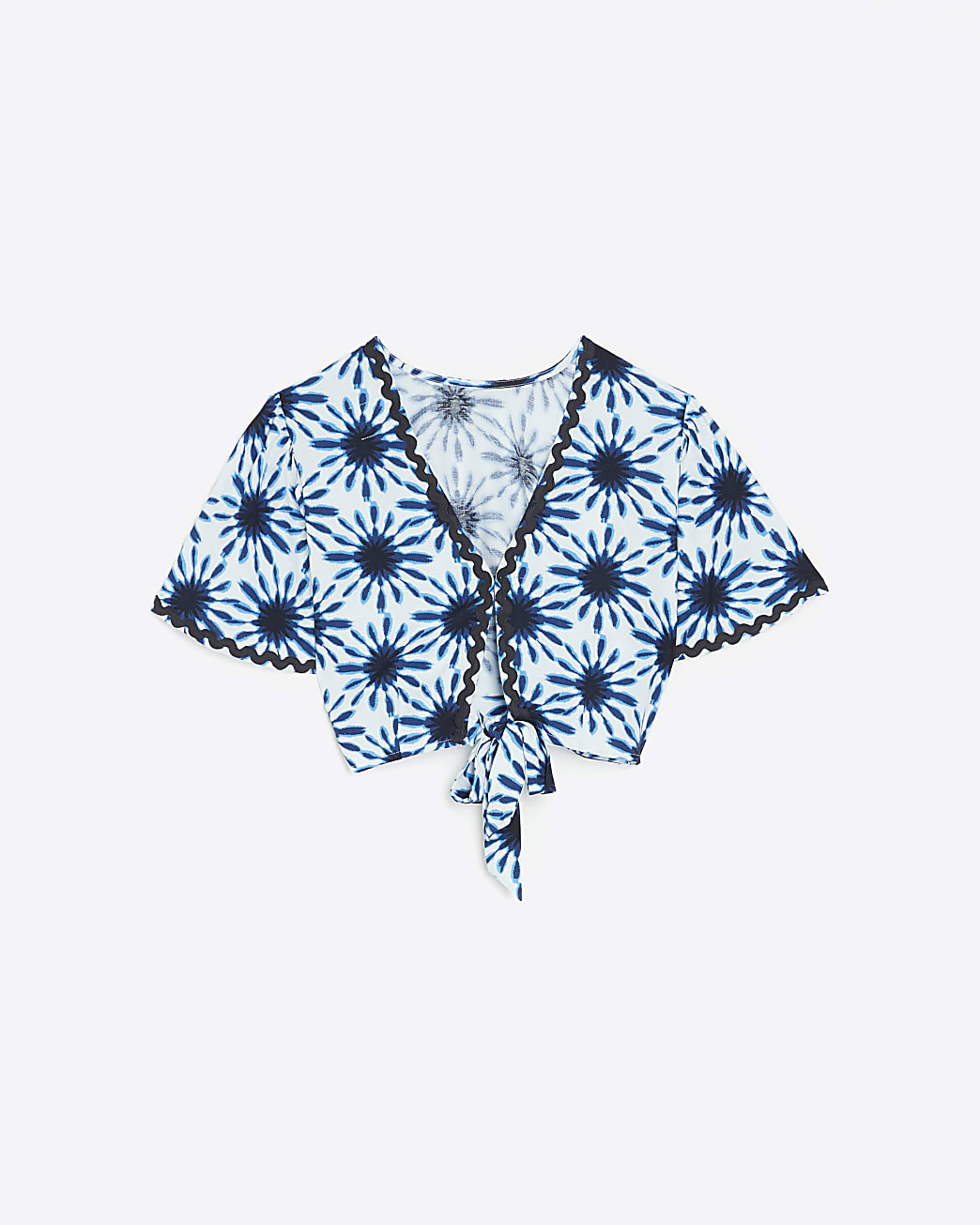 Blue print tie crop top