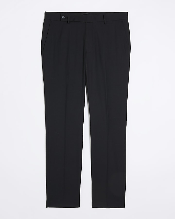 Black Slim Fit Wool Suit Trousers
