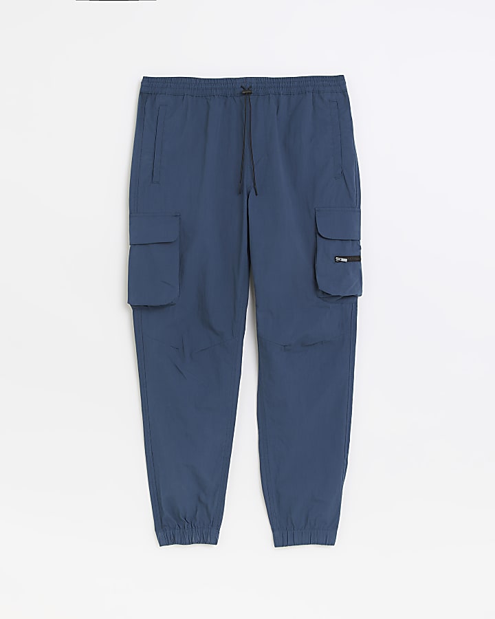 Blue regular fit cuffed cargo trousers