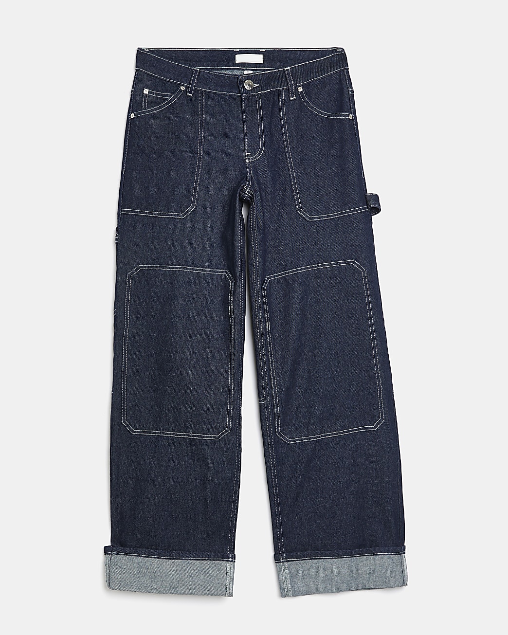 Blue low rise wide leg cargo jeans