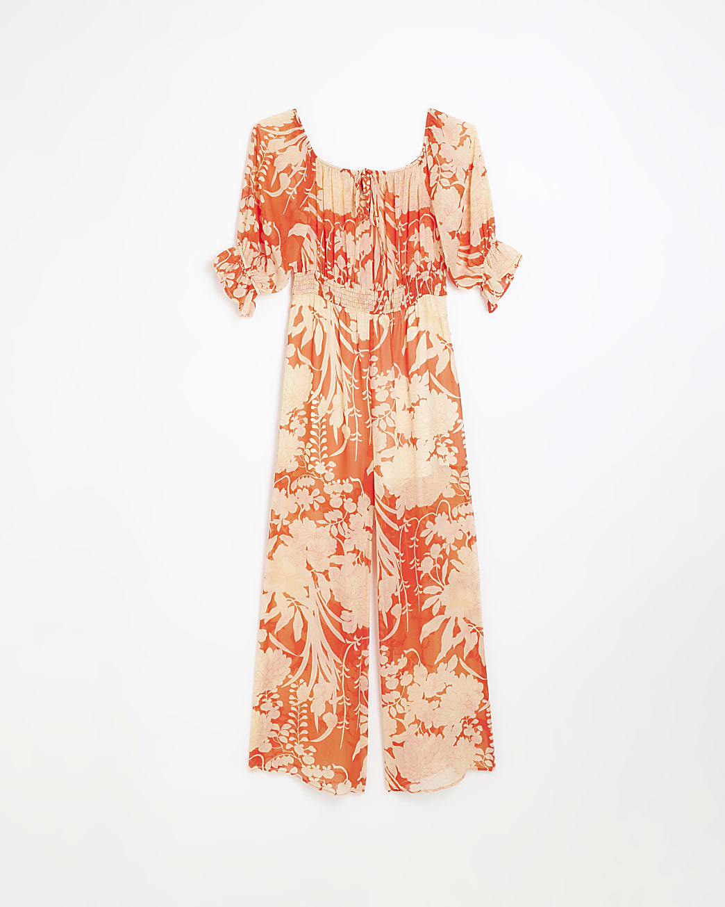 Red printed bardot jumpsuit