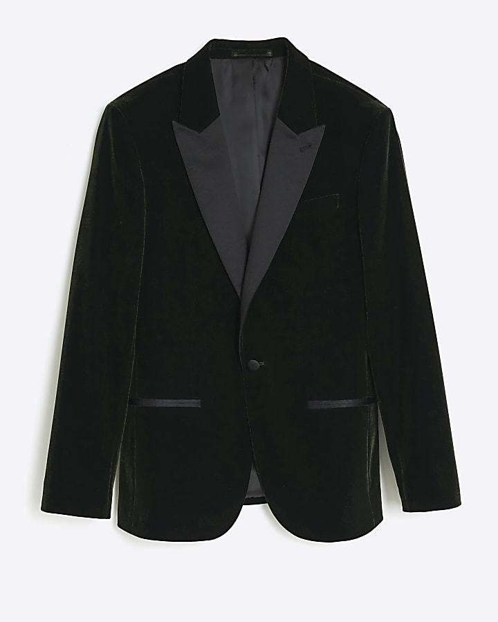 Green slim fit velvet tuxedo jacket