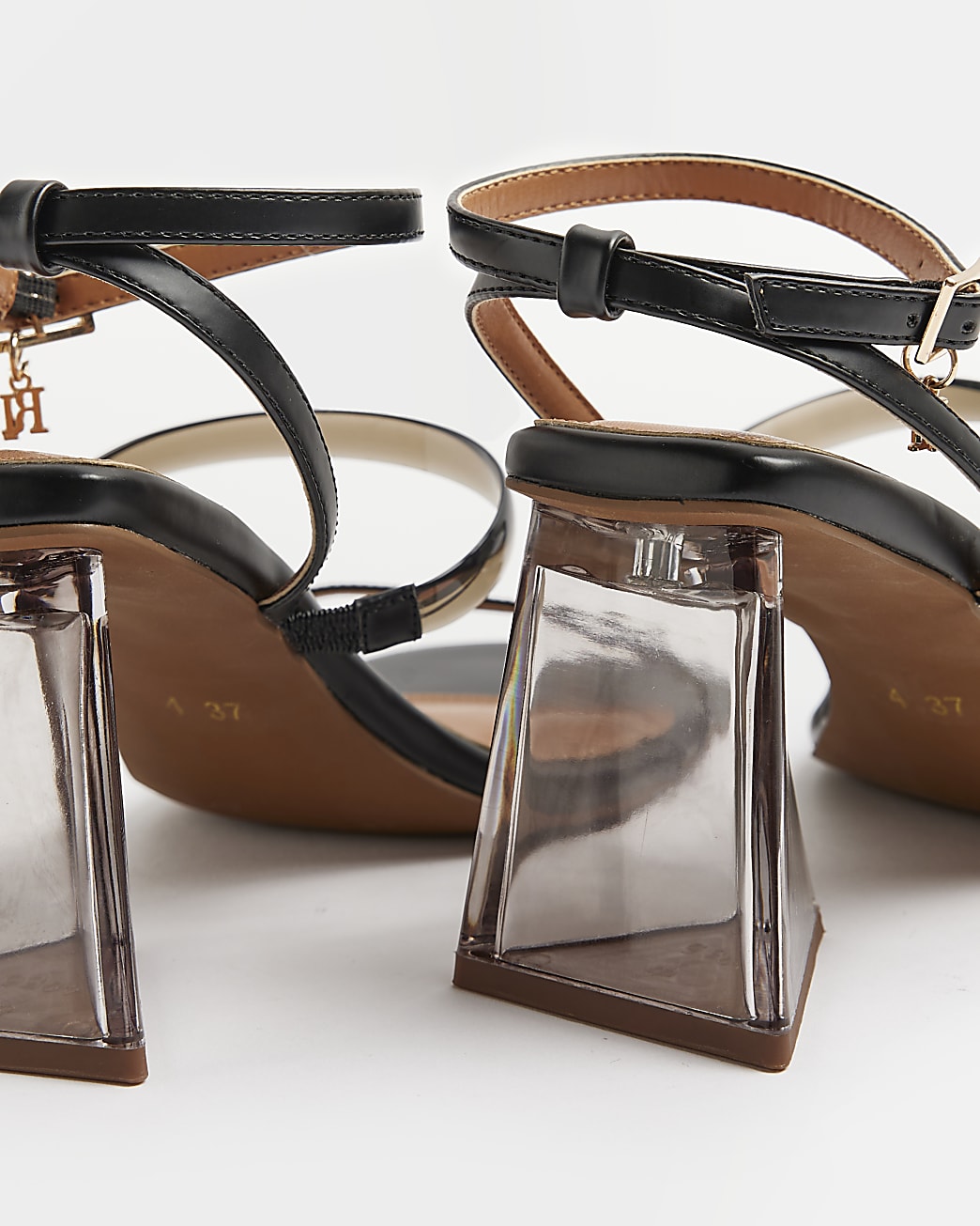 Black perspex heeled sandals