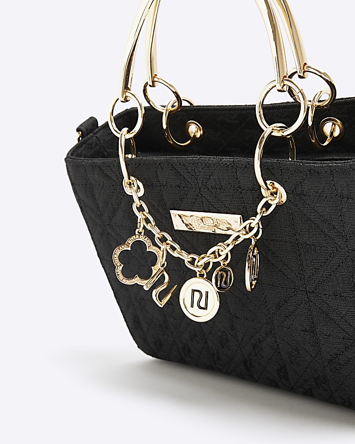 Black Jacquard Charm Tote