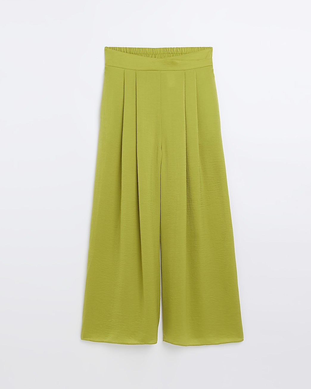 Petite green satin wide leg trousers