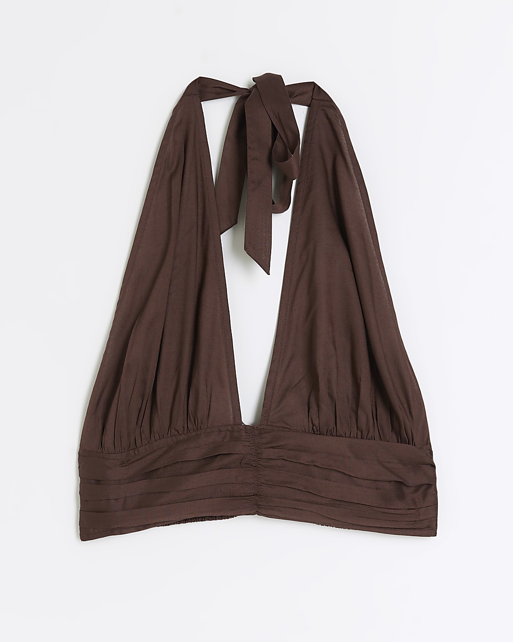 Brown plunge halter neck crop top