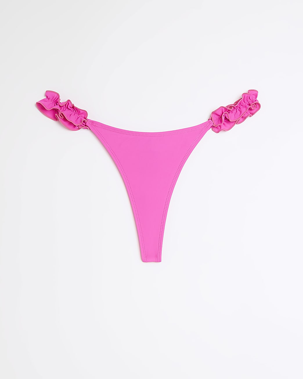 Pink low rise frill bikini bottoms