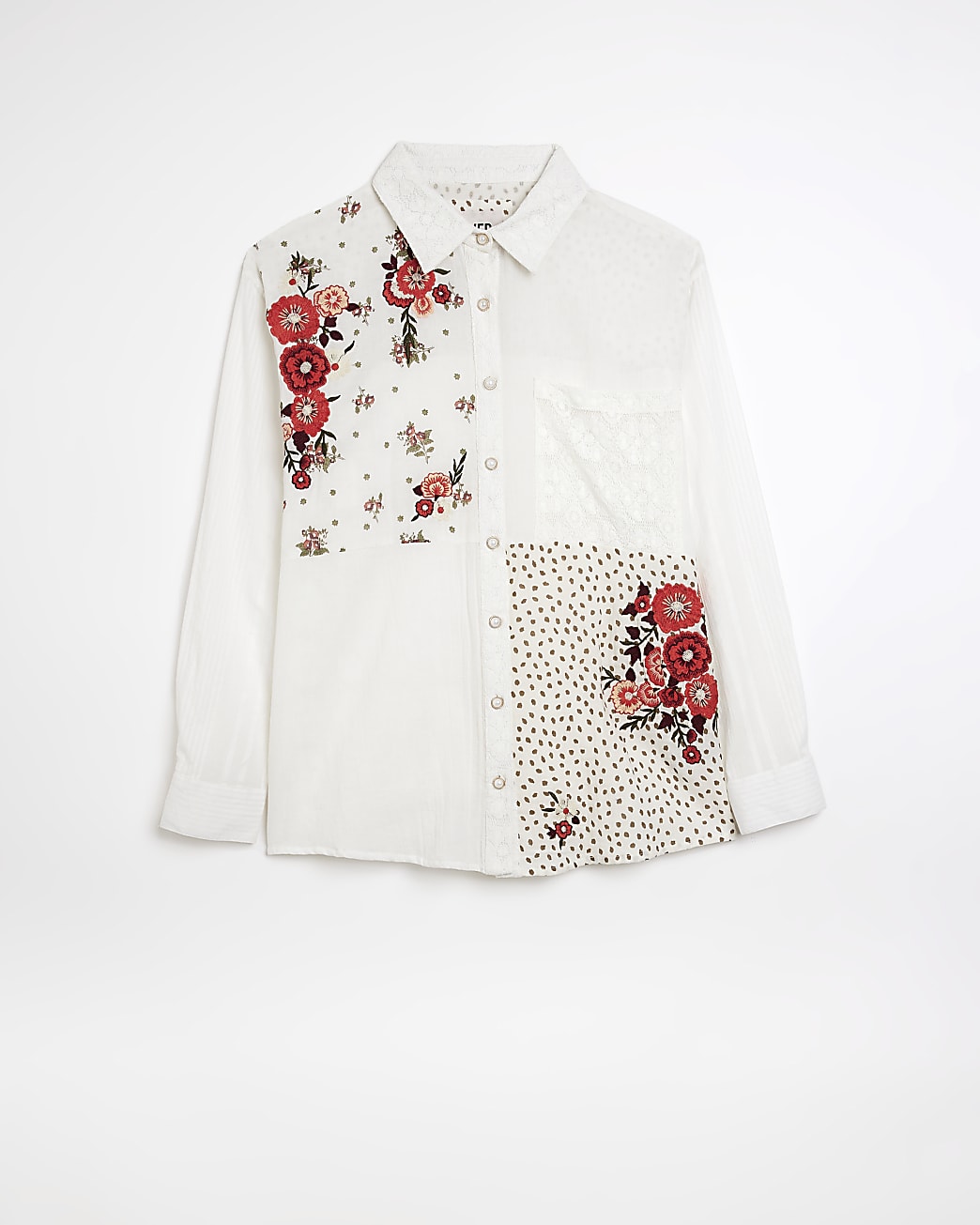 White patchwork floral print shirt