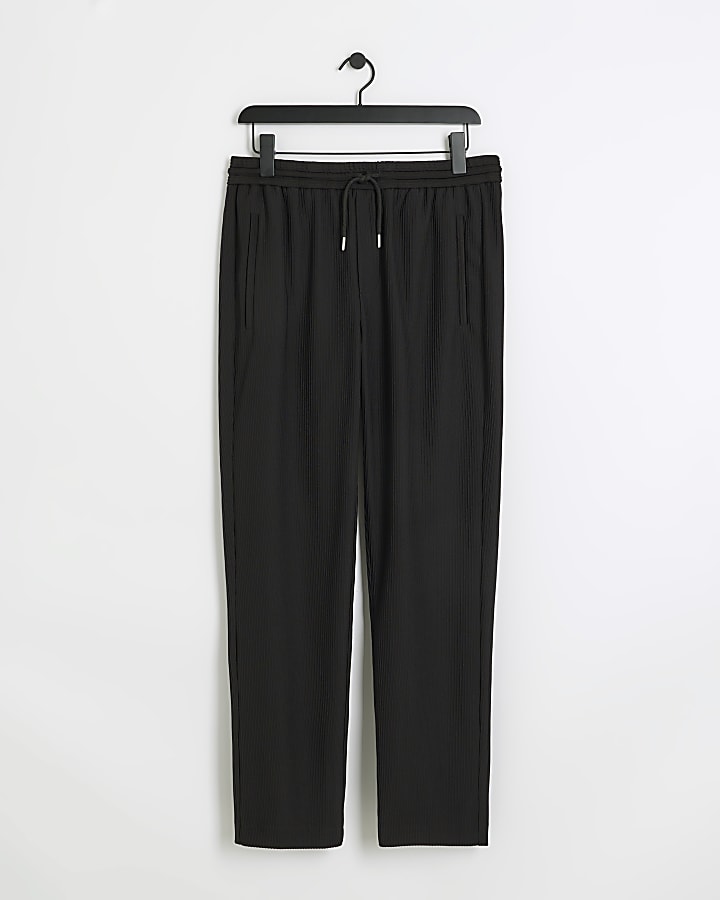 Black tapered fit plisse smart joggers