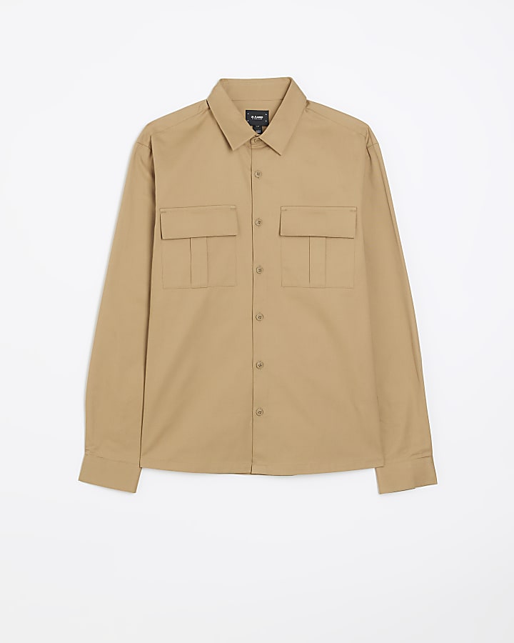 Stone regular fit long utility overshirt
