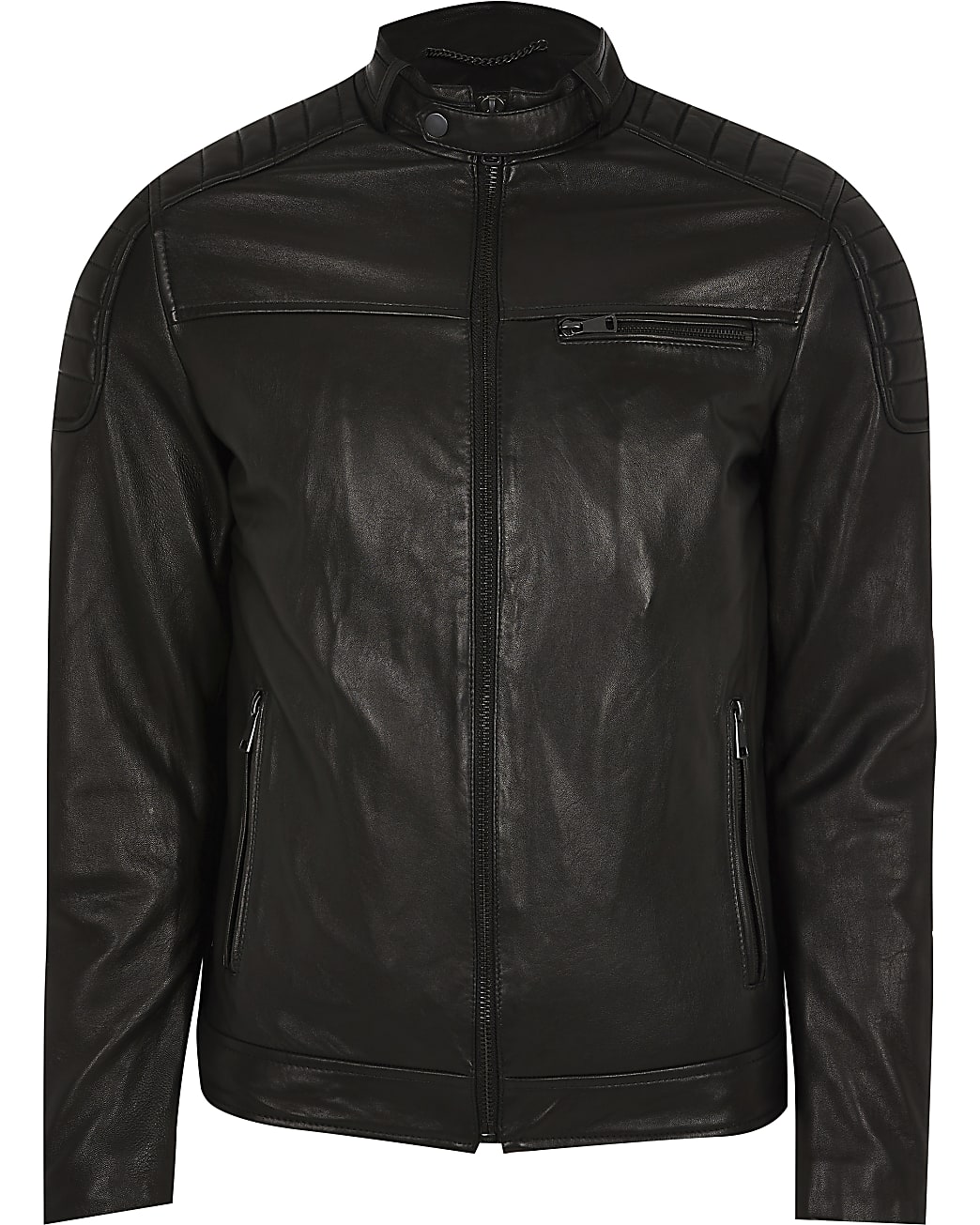 Black leather racer jacket