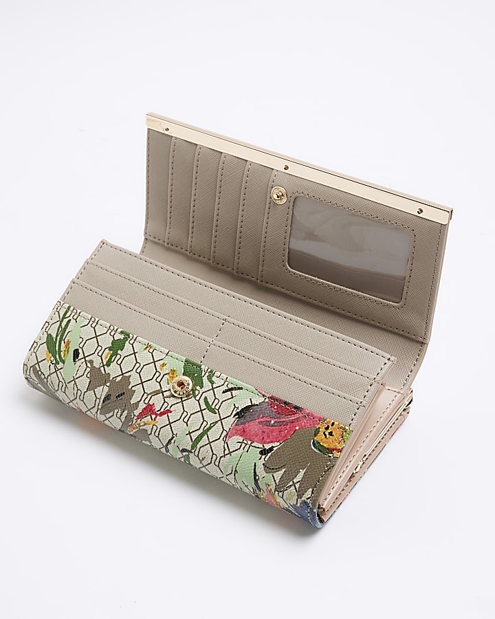 Beige floral RI monogram purse