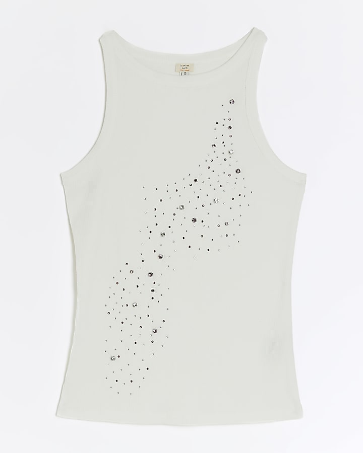 White embellished tank top