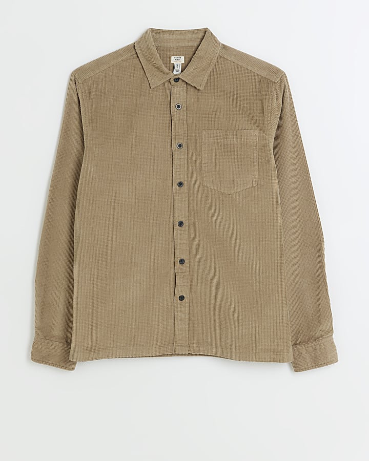 Stone regular fit corduroy long sleeve shirt