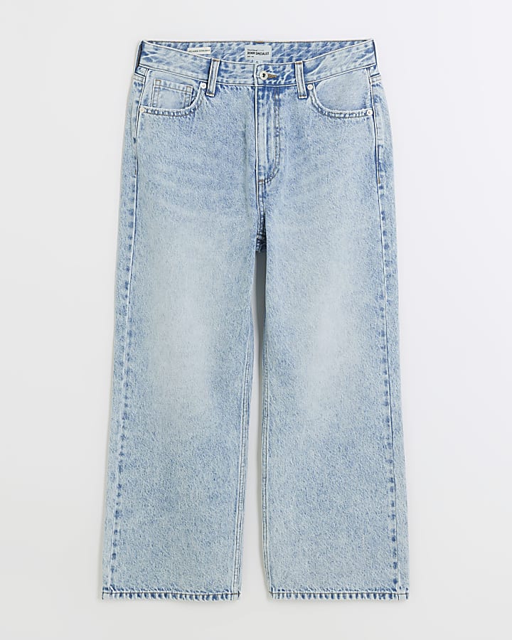 Blue high waisted crop relaxed straight jeans