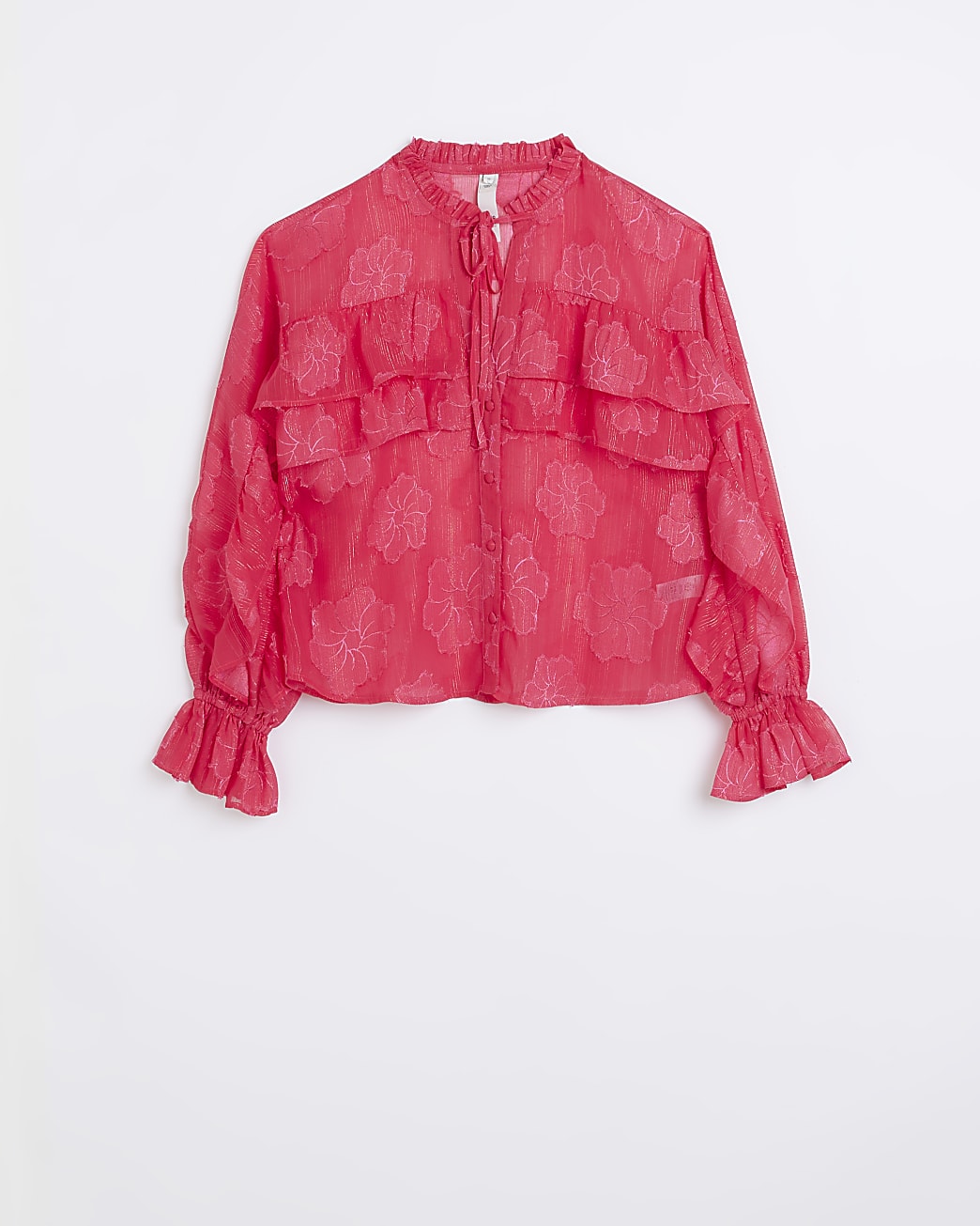 Pink floral frill long sleeve blouse