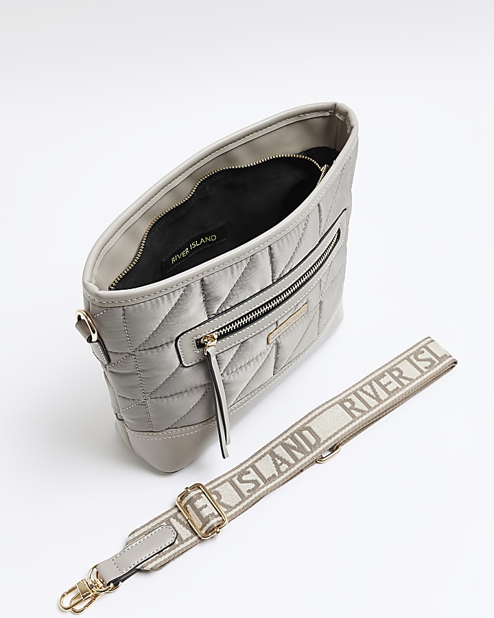 Grey quilted cross body bag