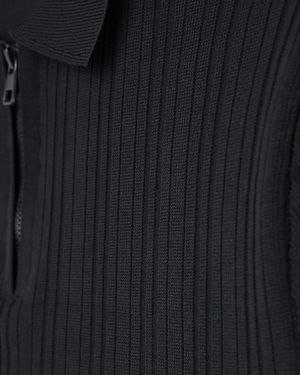Black muscle fit ribbed zip up polo shirt