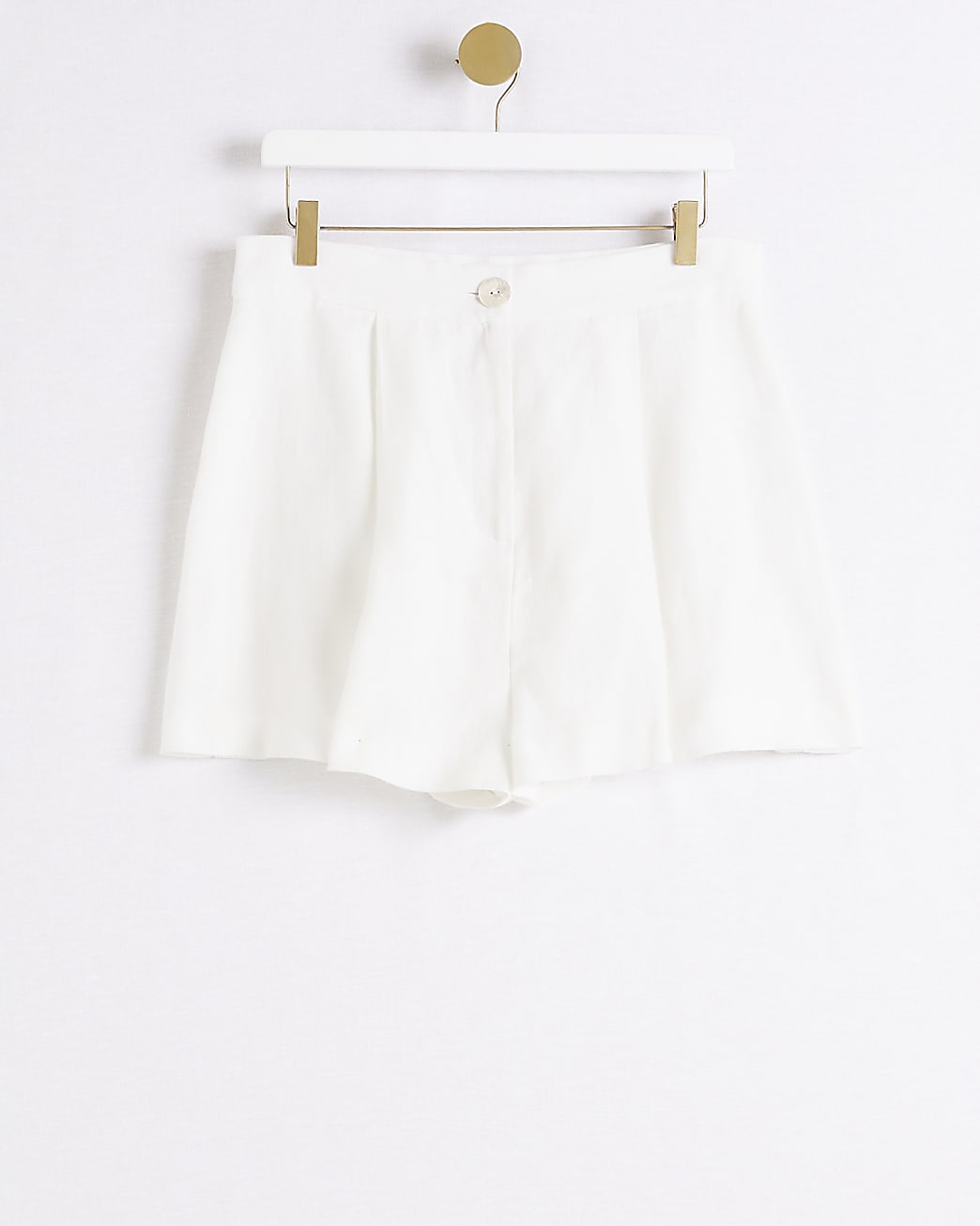 White linen blend button shorts
