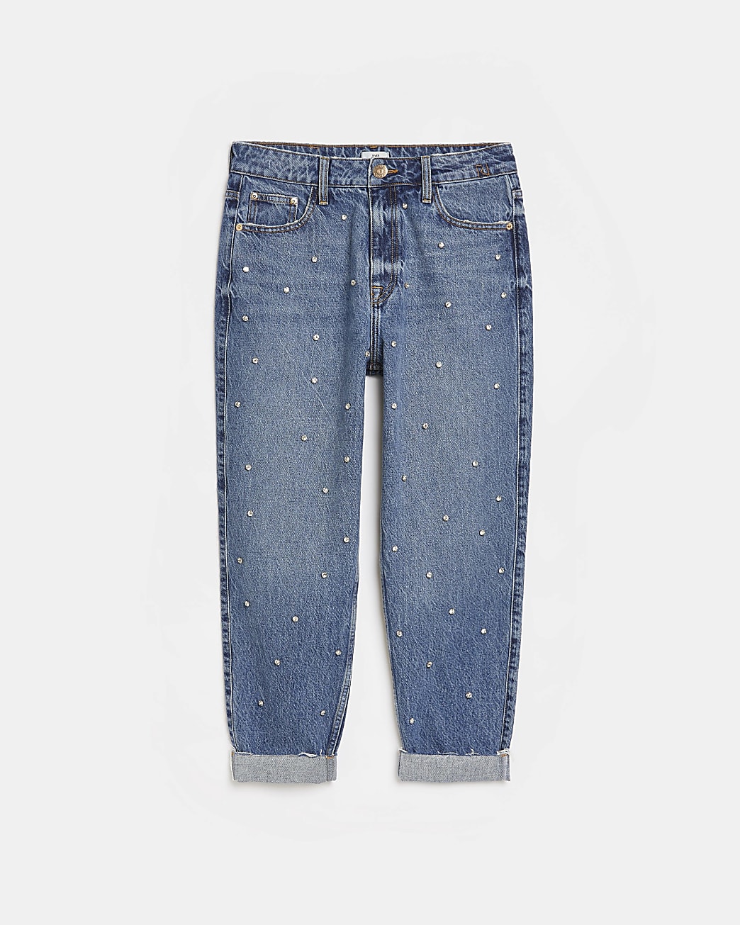 Petite blue diamante high waisted mom jeans