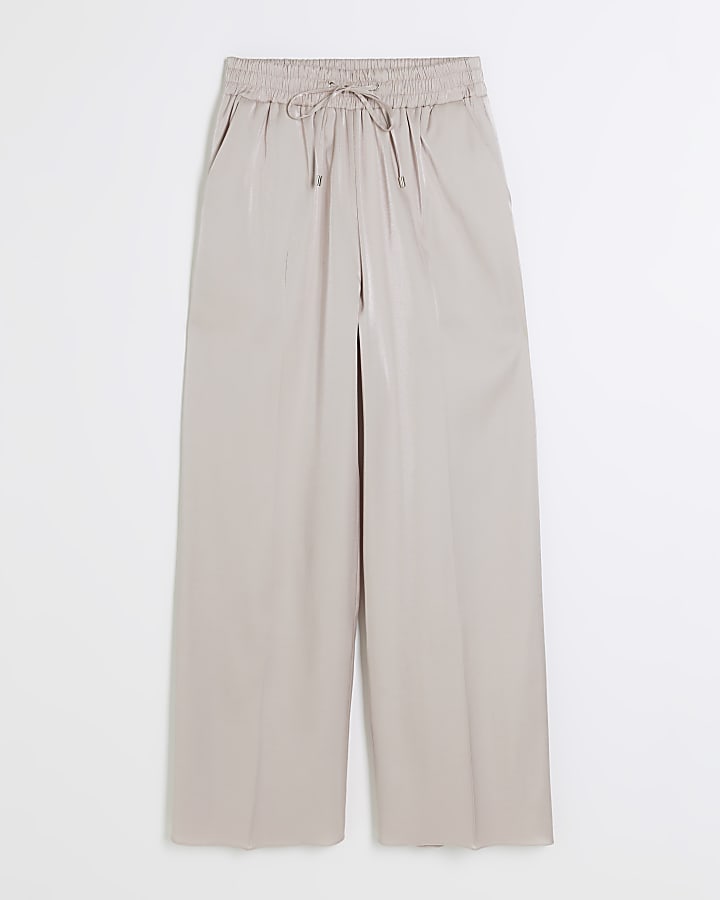 Beige wide leg trousers