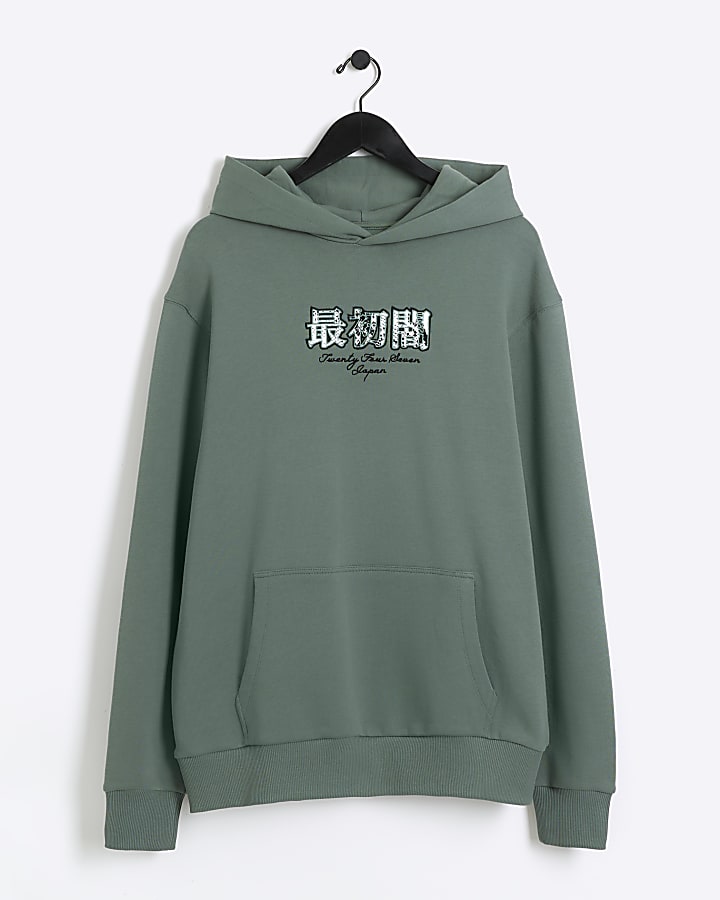 Green Regular Fit Graphic Print Hoodie