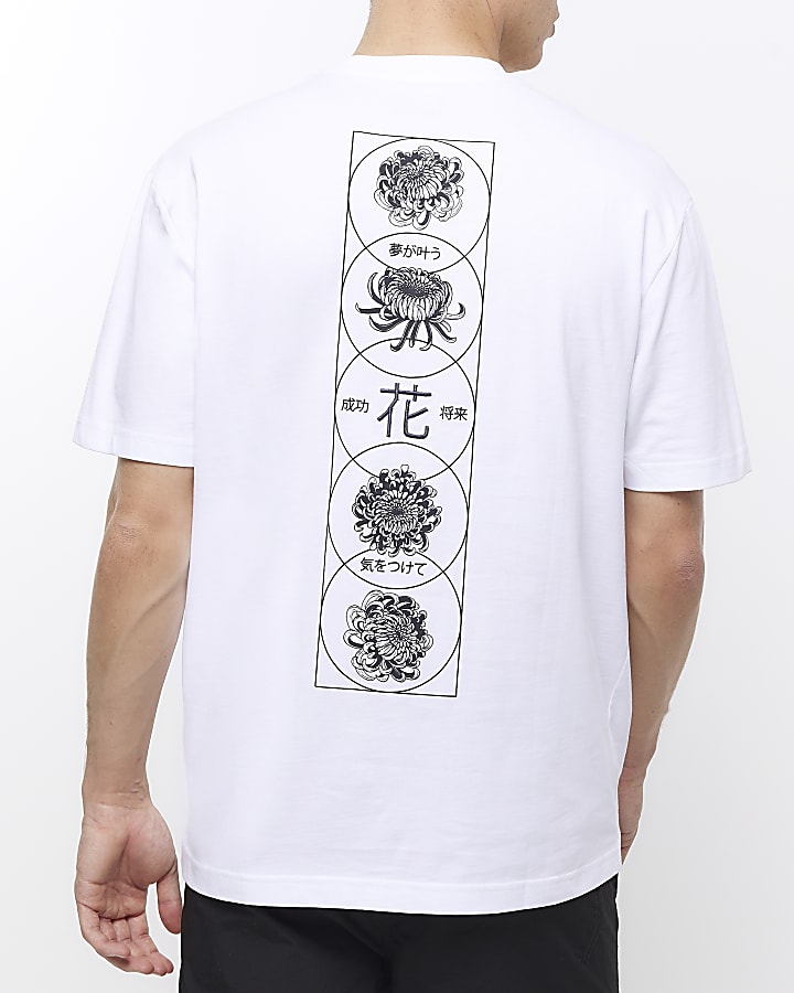White regular fit Japanese floral t-shirt