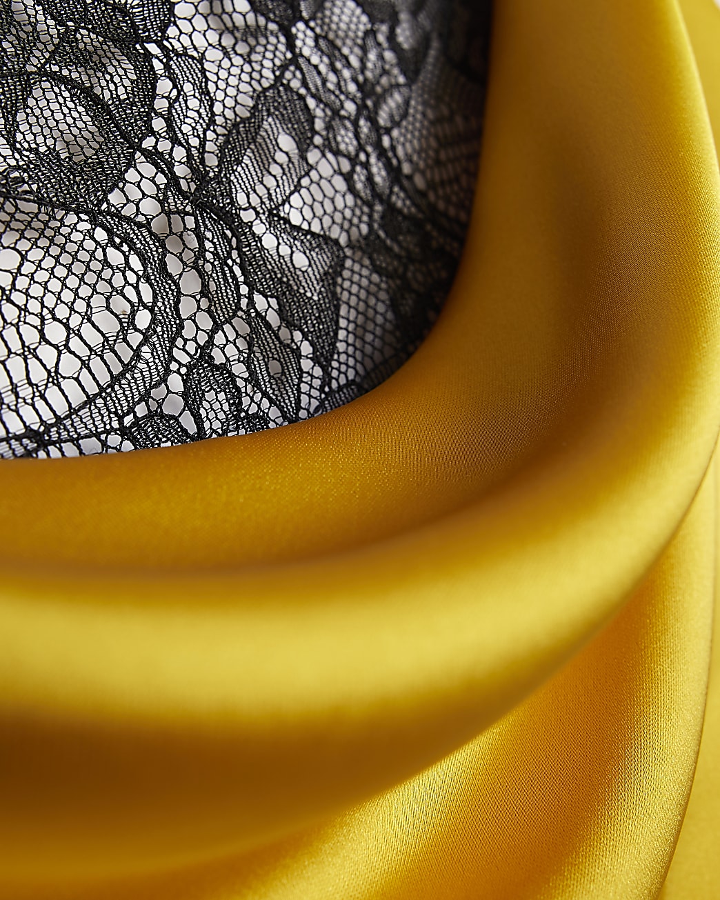 Petite yellow satin lace slip midi dress