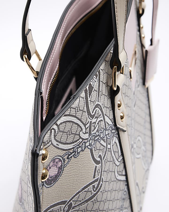 Beige RI monogram chain shopper bag