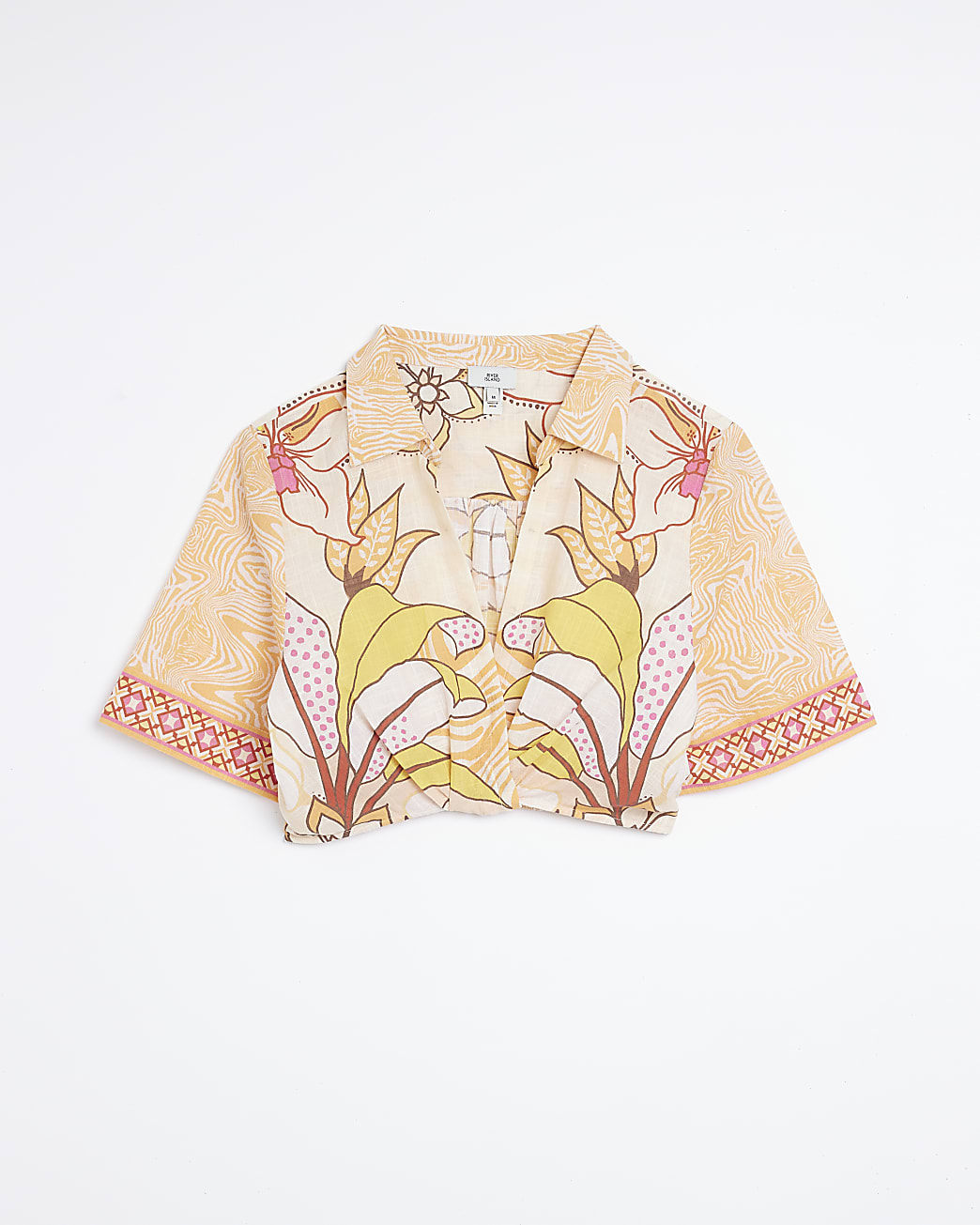 Orange floral cropped shirt