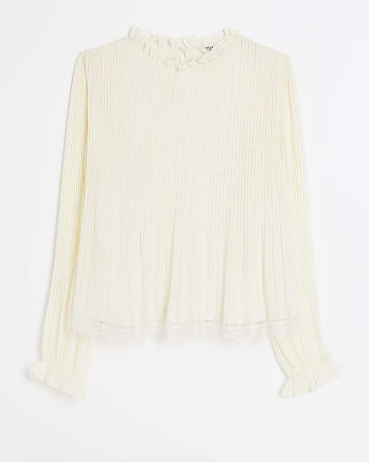 Cream lace trim long sleeve top