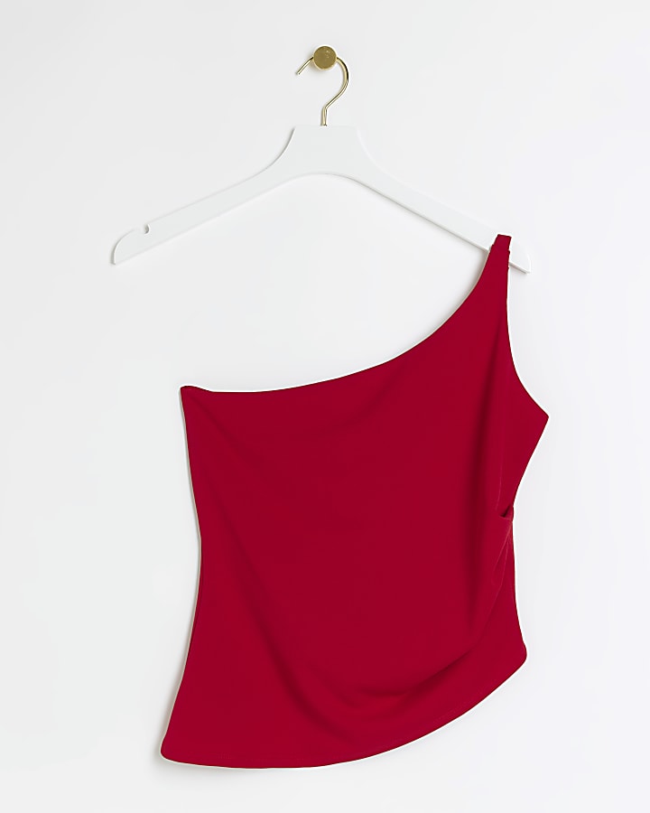 Red drape asymmetric tank top
