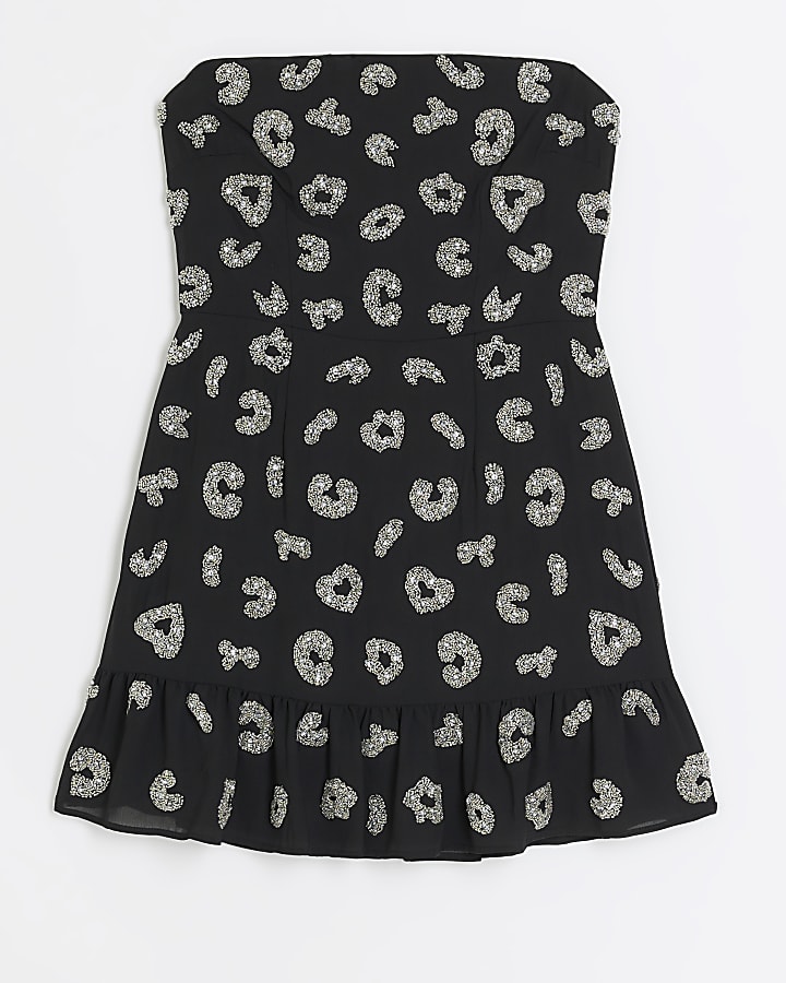 Black embellished bandeau mini dress