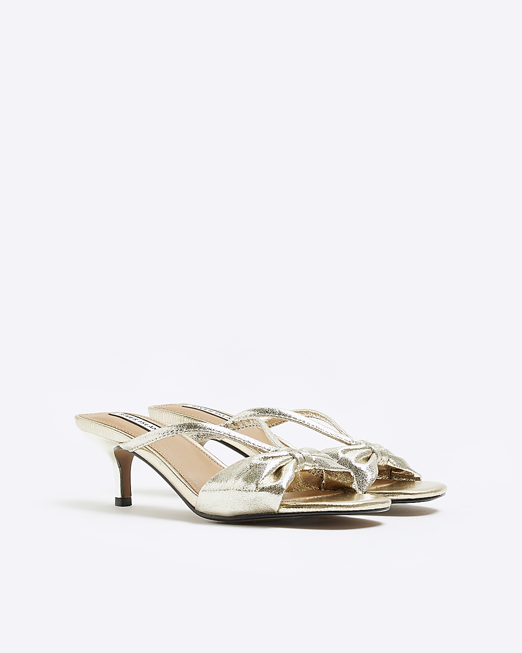 Gold wide fit kitten heeled mules