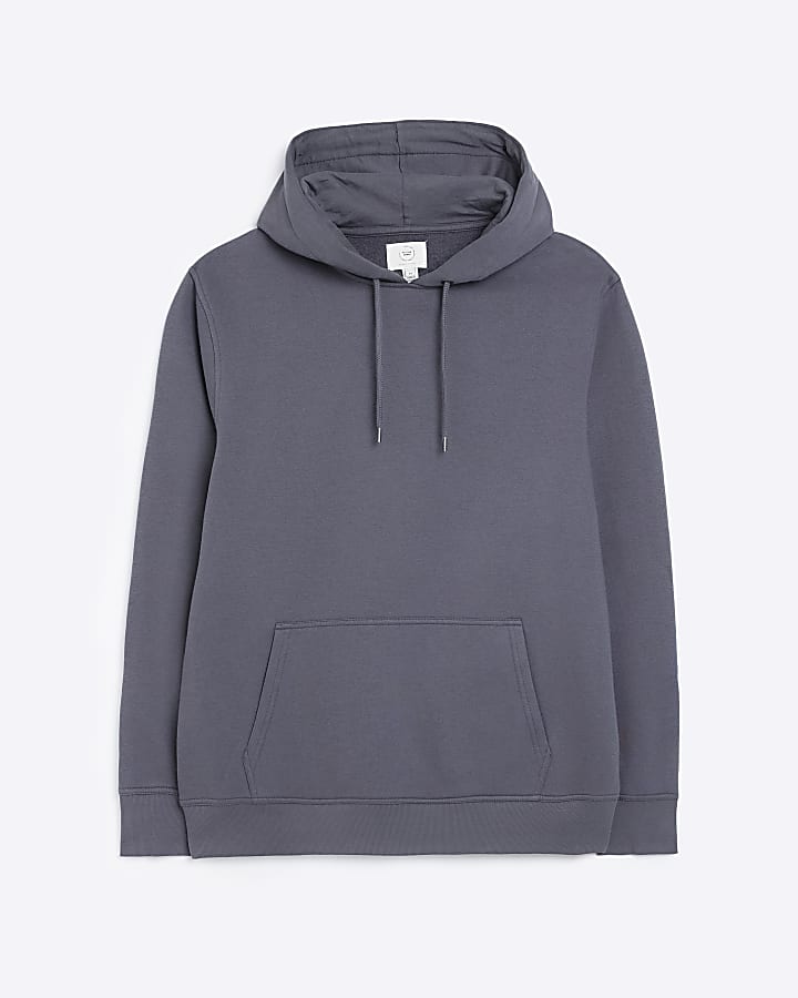 Grey regular fit plain hoodie