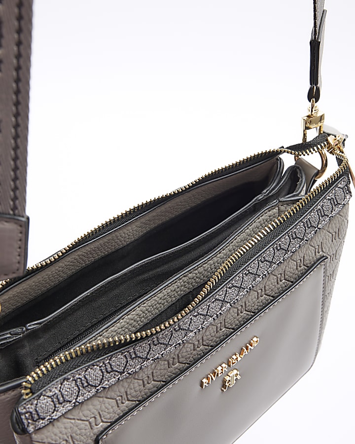 Grey embossed RI cross body bag