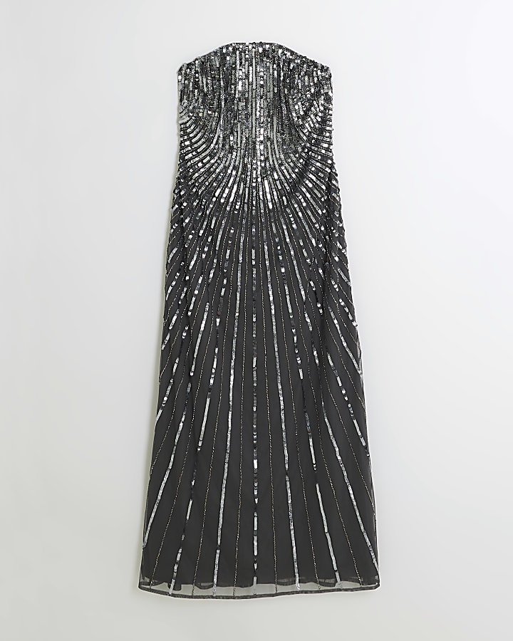 Grey sequin bandeau midi dress