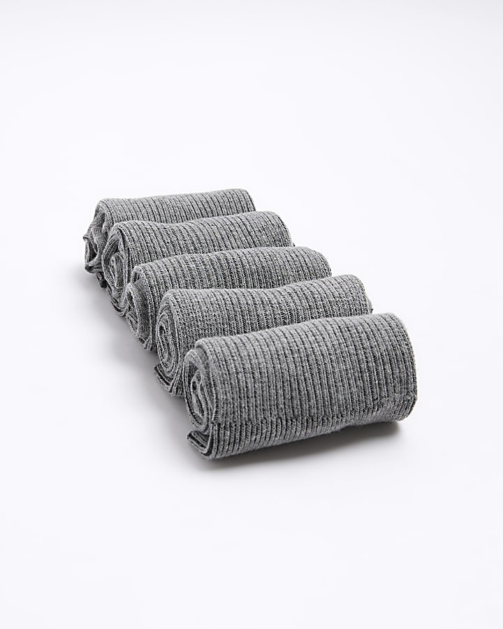 Grey ribbed ankle socks multipack
