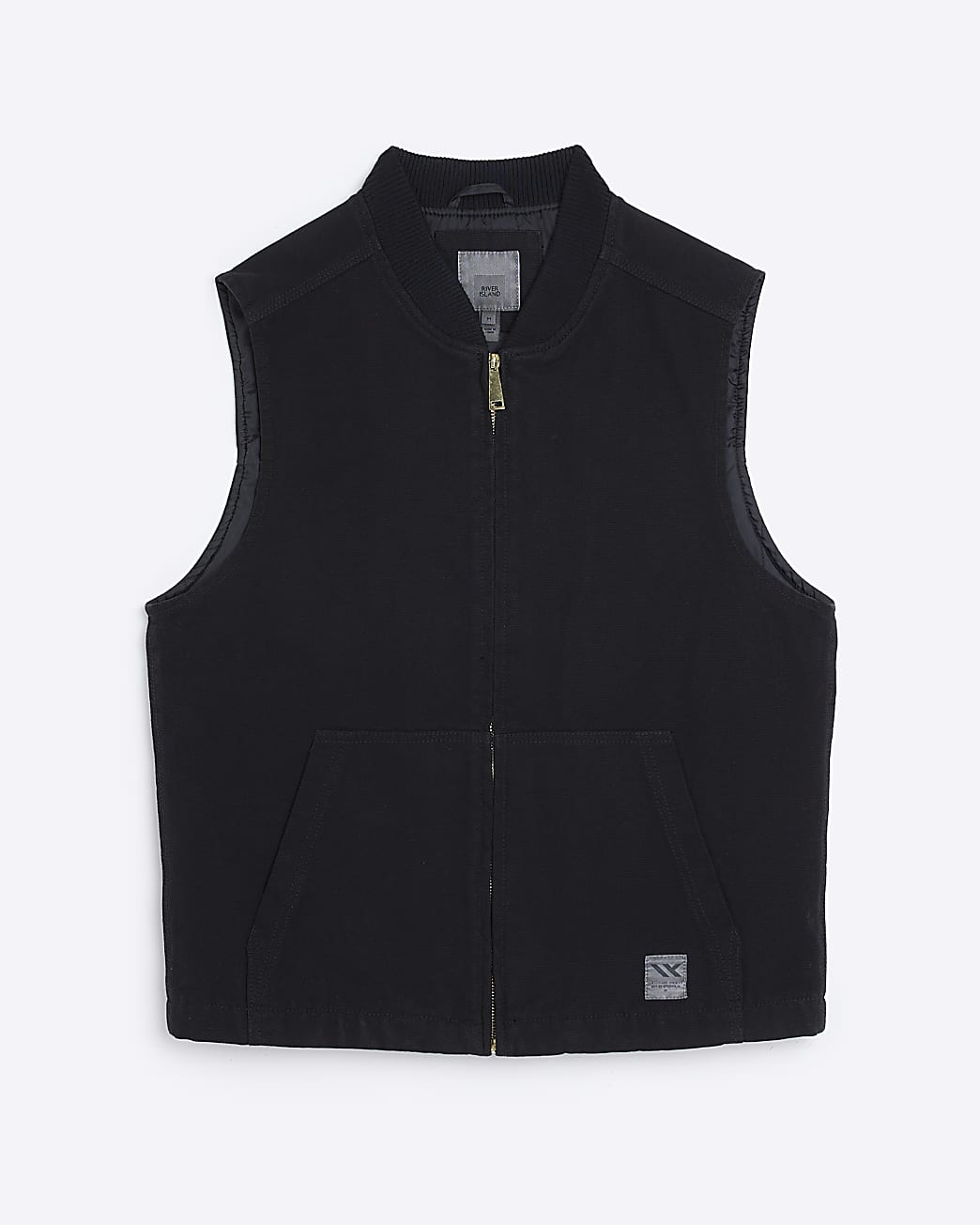 Black regular fit canvas zip up gilet