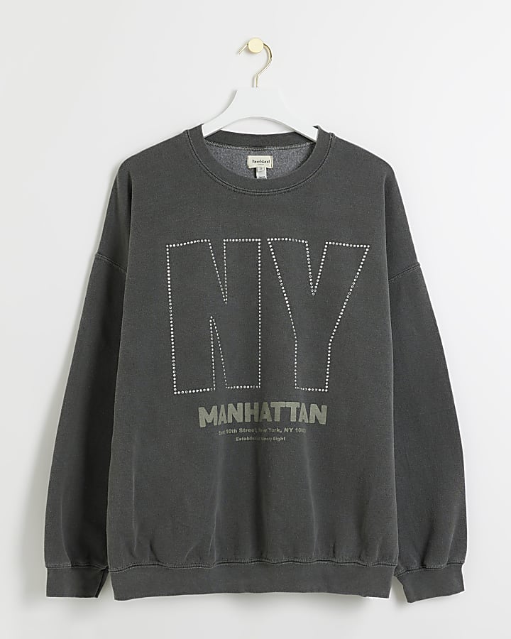 Grey graphic diamante sweatshirt