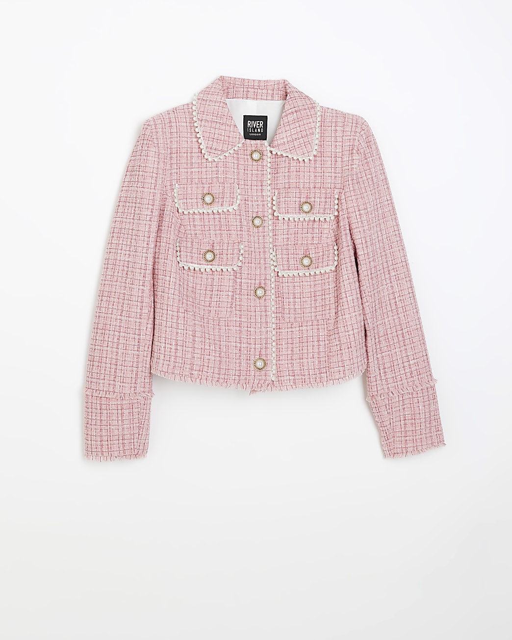 Pink boucle check blazer