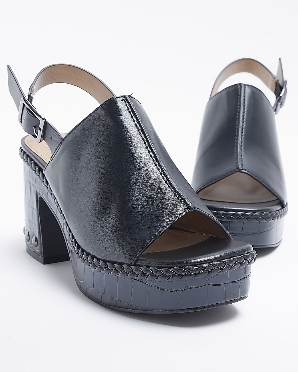 Black platform heeled sandals