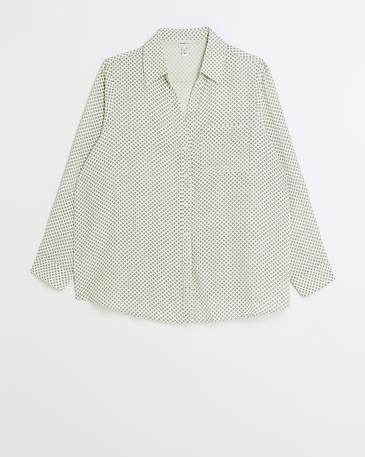 Plus cream geometric print shirt