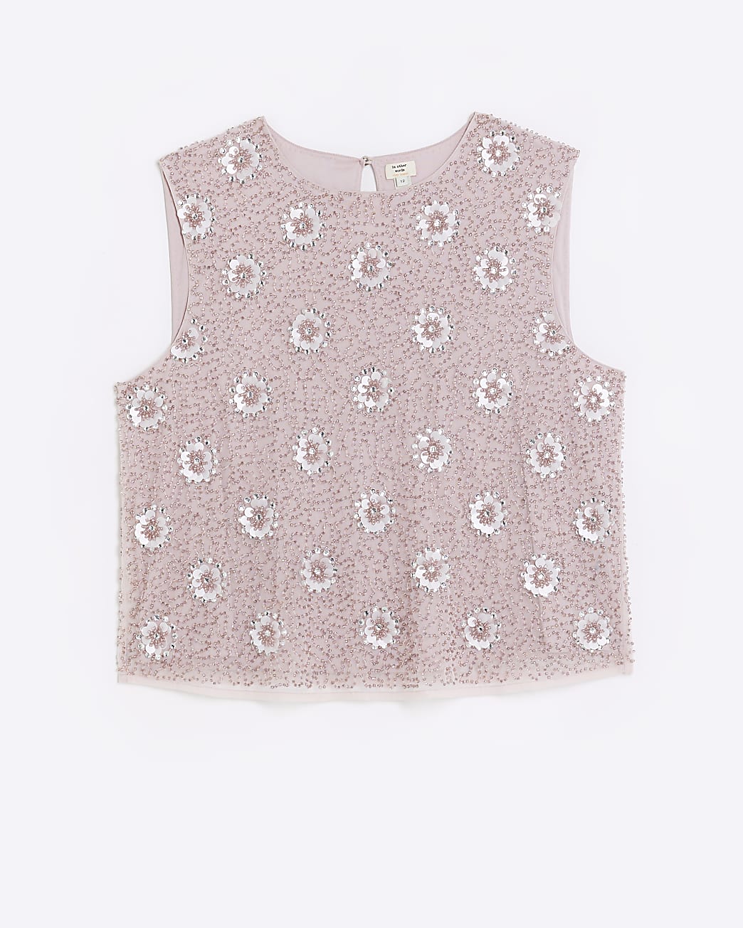 Pink sequin floral sleeveless top