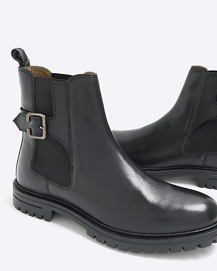 Black leather buckle Chelsea boots
