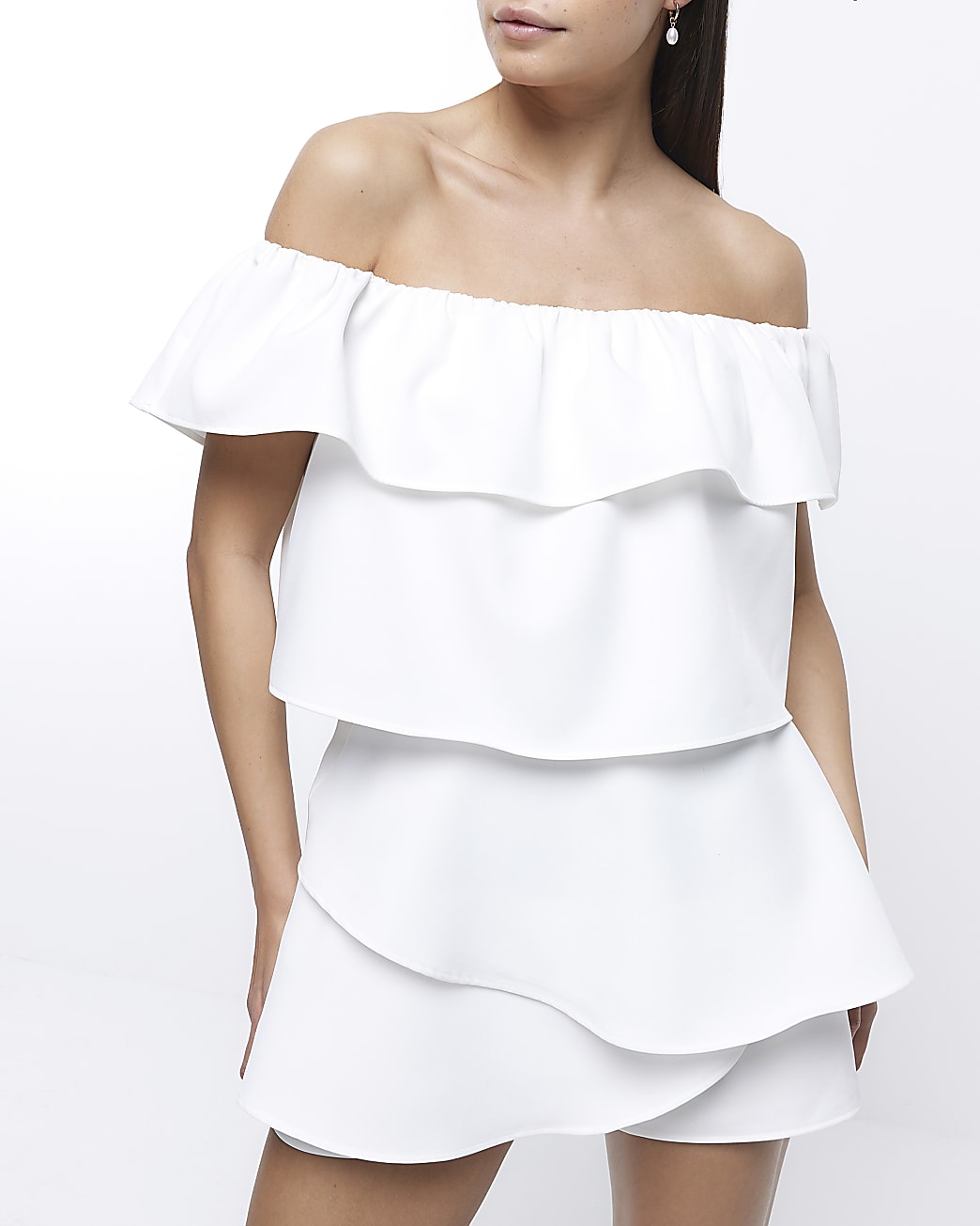 White bardot layered playsuit