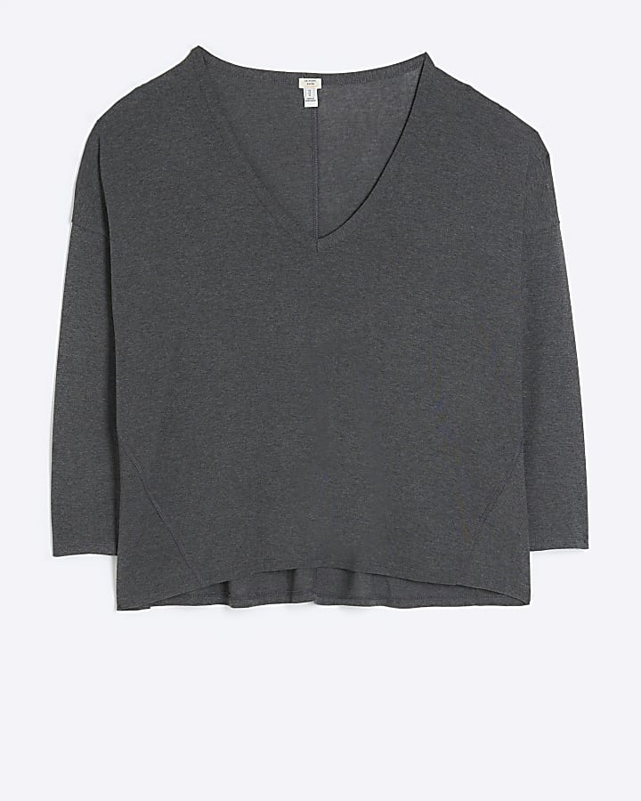 Grey batwing long sleeve top