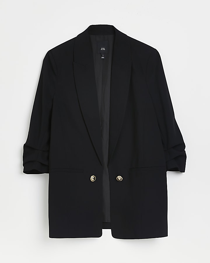 Black ruched sleeve blazer